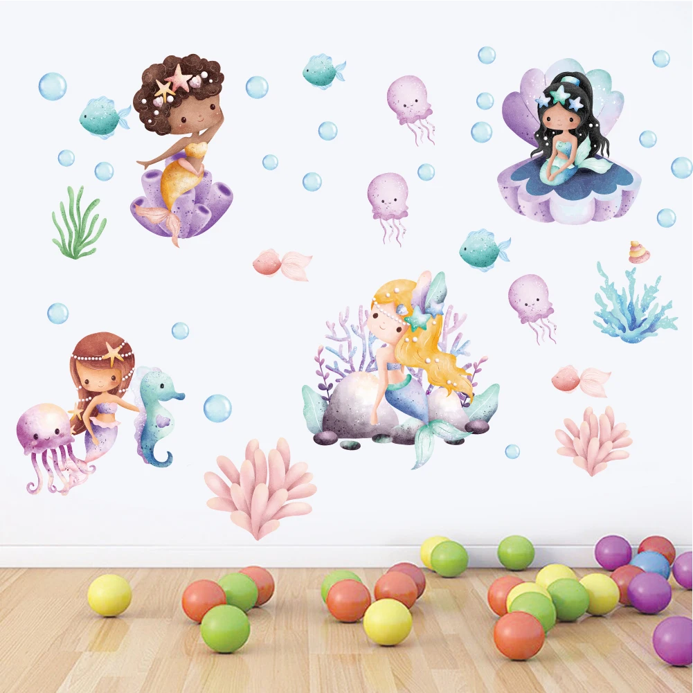 blue Sea Fish Bubble For Kids Rooms Bathroom Wall Sticker Broken Wall Poster Art Decals Kids Room Decor baby Favor