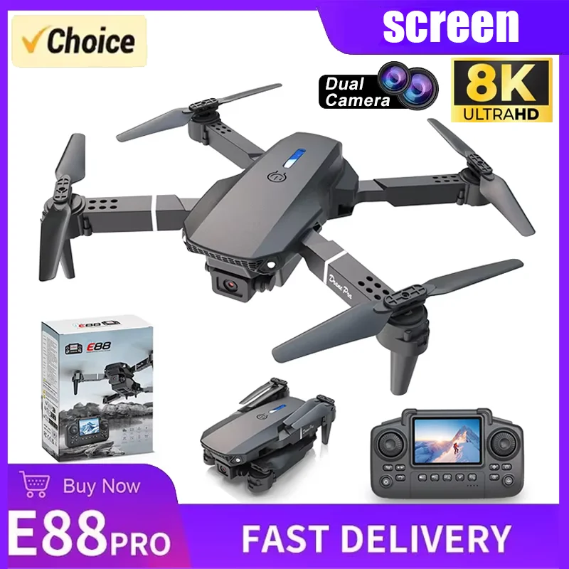 E88 PRO طائرة بدون طيار احترافية 8K HD كاميرا واسعة الزاوية واي فاي FPV ارتفاع عقد طوي RC الطائرة بدون طيار رباعية الدوار لعبة هليكوبتر هدايا العيد
