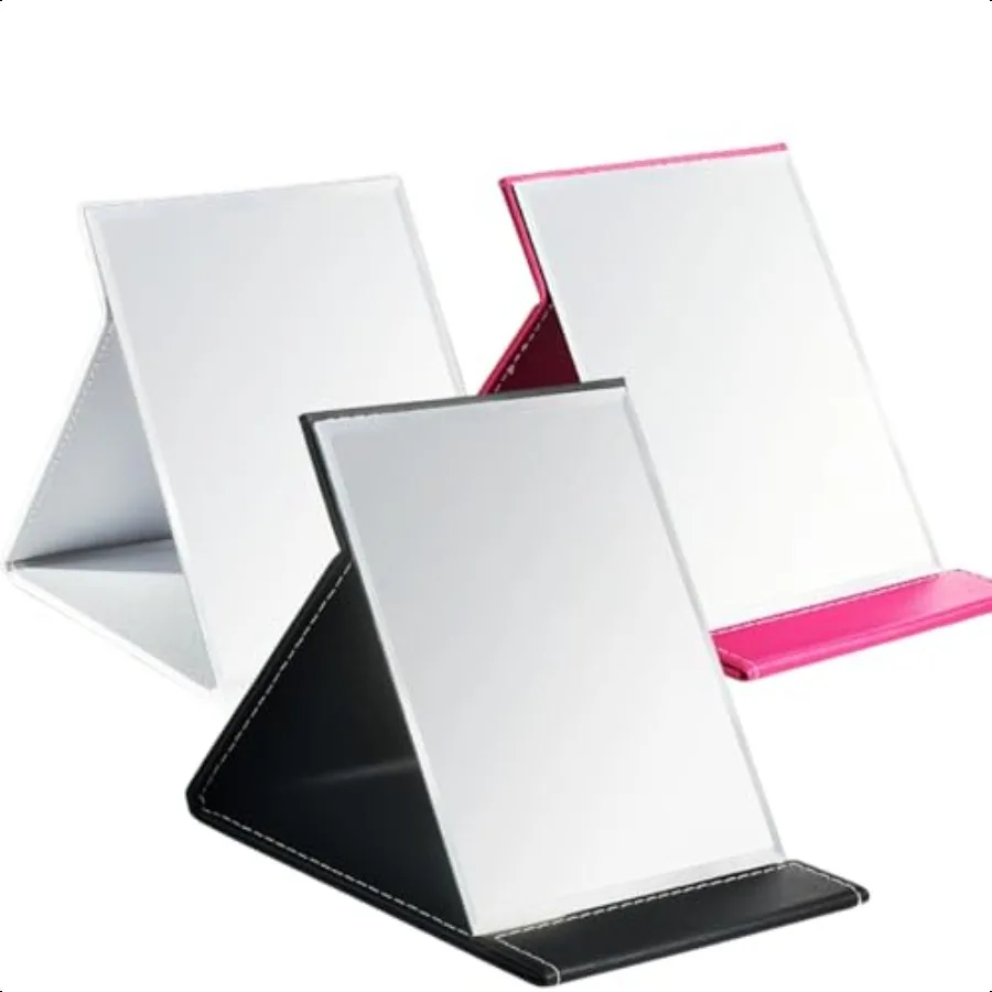 

3 Pack Portable Folding Makeup Mirror with Stand 8x6 Inches PU Leather Travel Vanity Mirror Adjustable Office Tabletop Mirror f