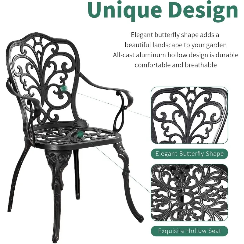 3 Piece Patio Bistro Set Cast Aluminum Bistro Table and Chairs Set of 2 with Umbrella Hole,All Weather Metal Bistro Table Set