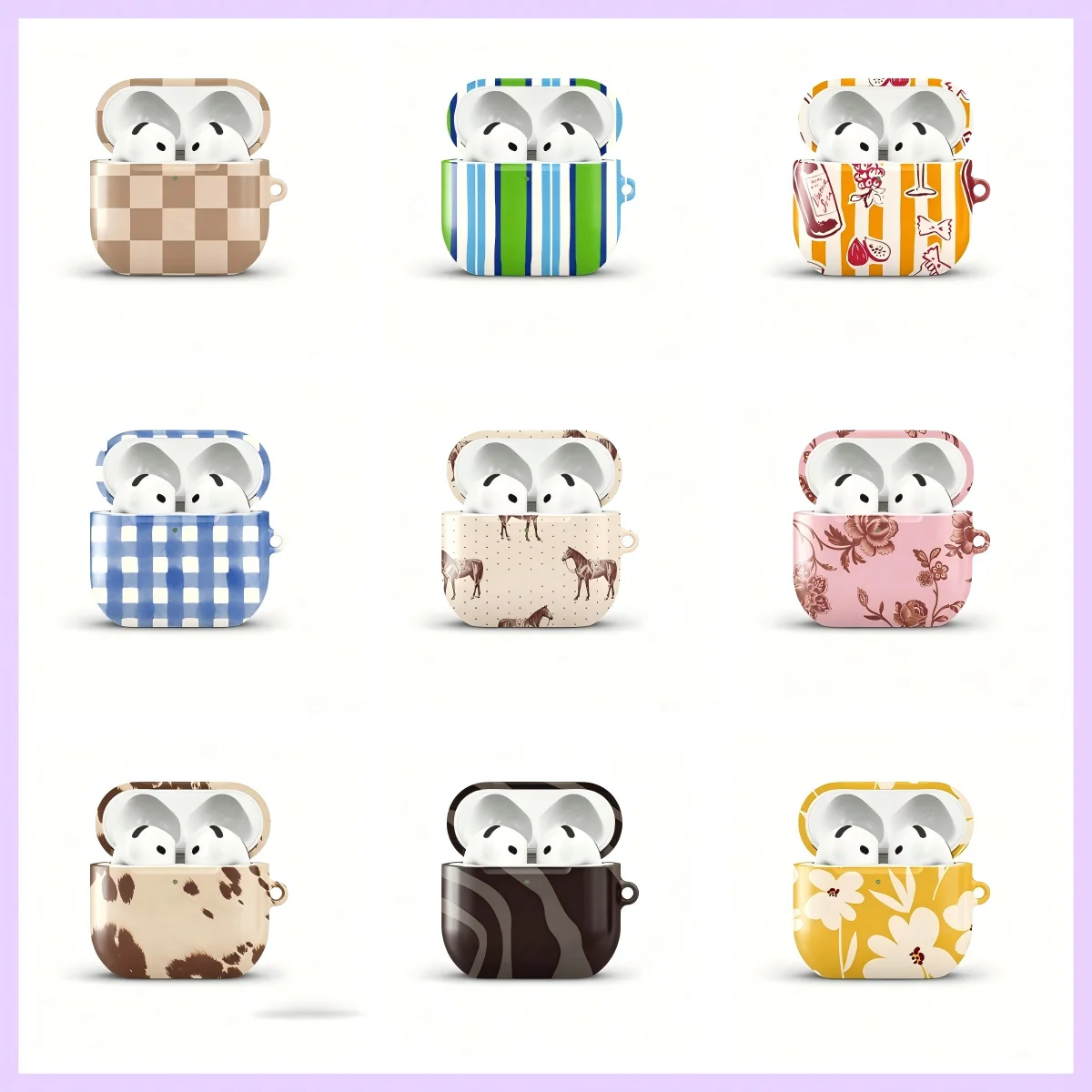 Capa Protetora Rígida HD Brilhante Sky Gingham Wash BUGRs à Prova de Choque para AirPods 1 2 3 Pro Pro2 com Gancho de Metal