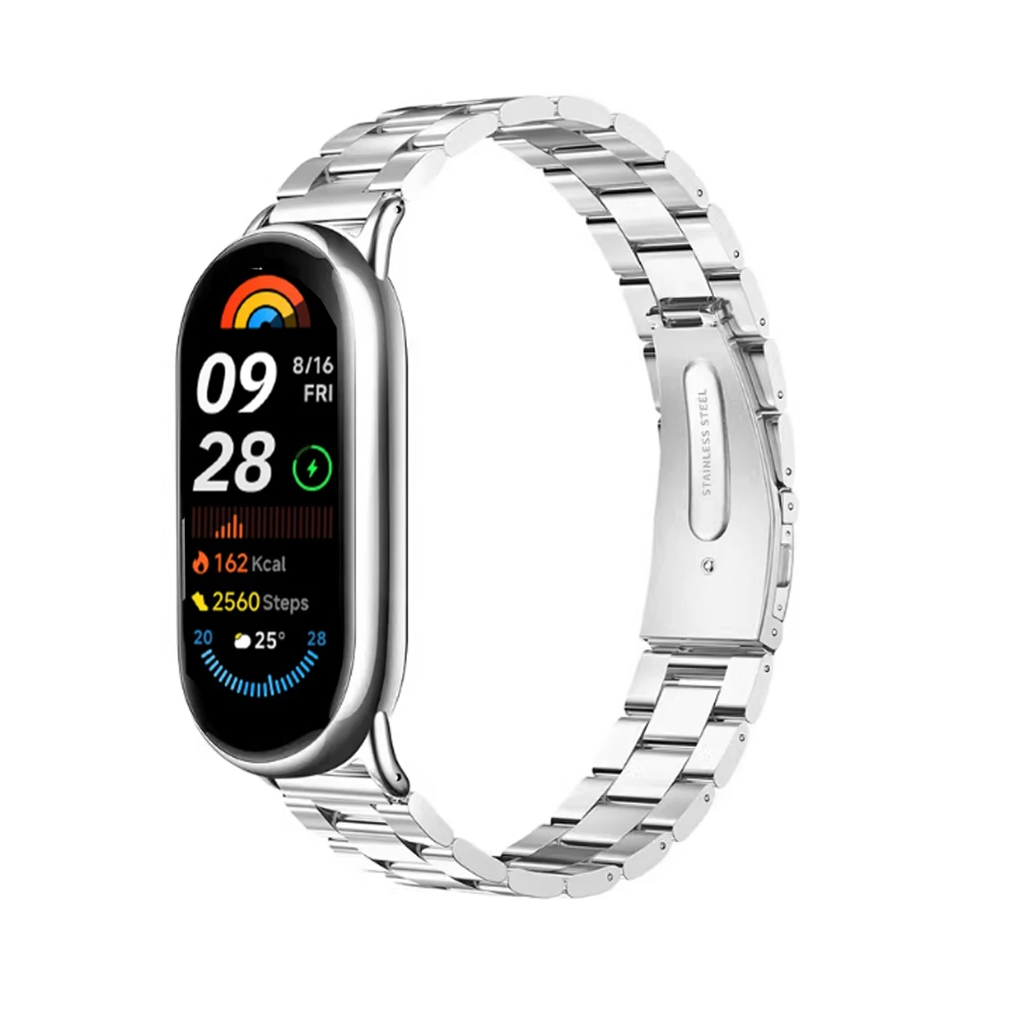 Three-bead Stainless Steel Strap for Xiaomi Mi Band 10 Wristband Metal Strap for Xiaomi Mi Band 9/8