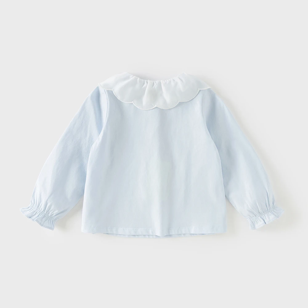 Dave Bella Elegant Shirt for Girls Children Clothes Autumn Spring Baby Cotton Lapel Blue Blouse Kids Sweet Outdoor Top DB1260382