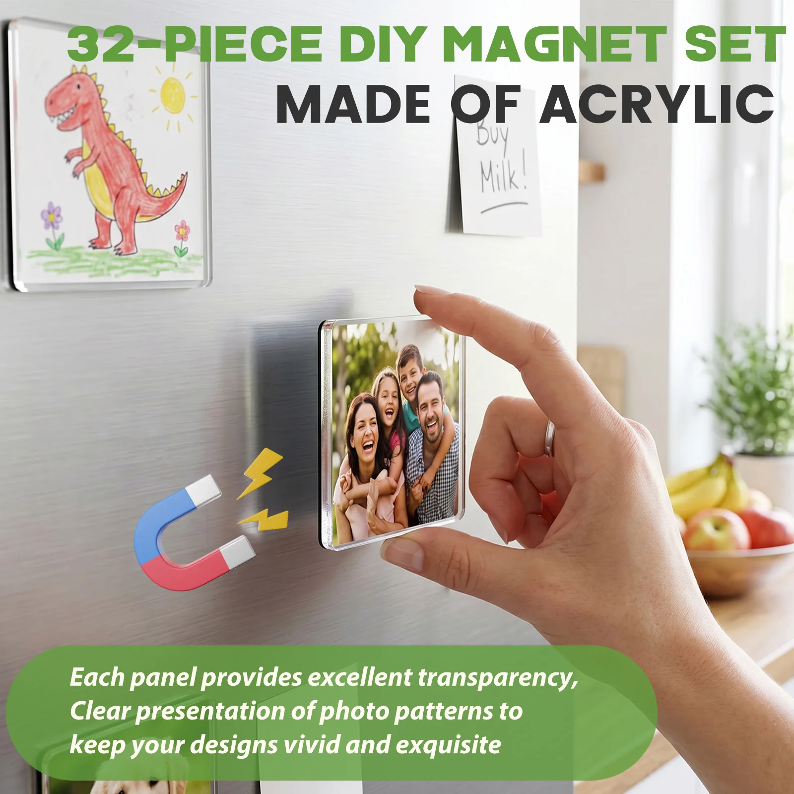 20/32Pcs DIY Photo Fridge Magnet Kit Clear Acrylic Magnetic Picture Frame Set Creative Hand Drawn Fridge Magnet Handmade Present