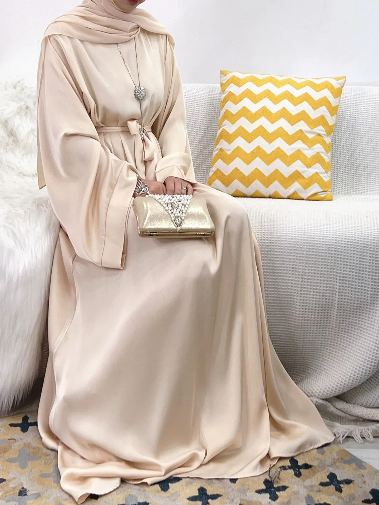 Eid Satin Kleid Frauen Vintage Muslimischen Lange Robe Spitze-up Elegante Fleck Maxi Vestidos Casual Lose Dubai Weibliche Marokko kaftan 2025