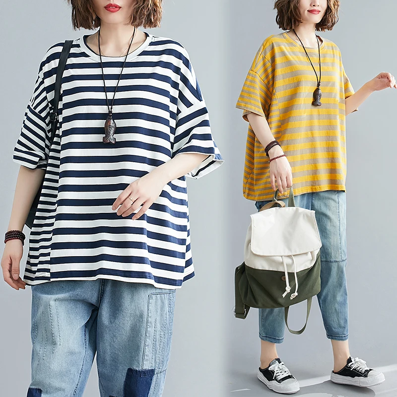 

Summer 2024 New Vintage Hong Kong Style Striped Loose Sleeveless Women's T-shirt Student Short-sleeved Top Large Size Color B...