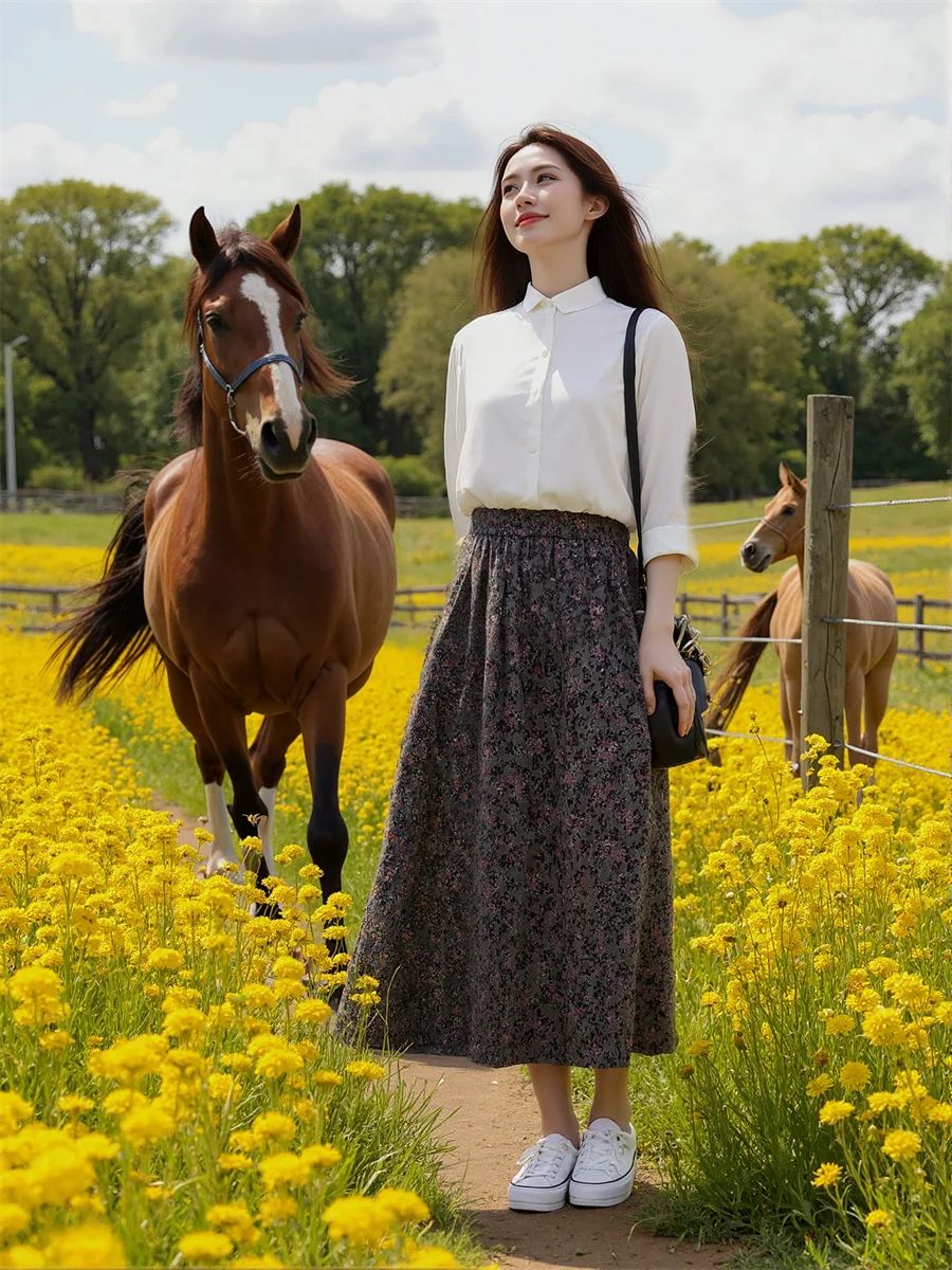 

Юбки трапециевидной формы с цветочным принтом, женские плиссированные многослойные сетчатые тюлевые рюши на талии, аппликация, элегантный сладкий кавайный богемный женский торт