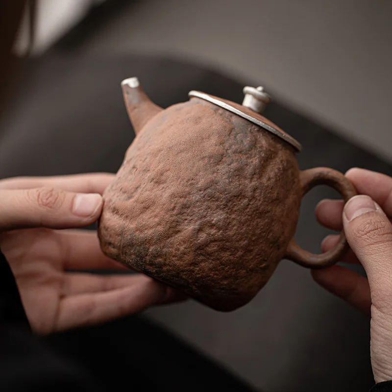 Empty Lonely Zhai Old Rock Mud Stone Pot Ceramic Hand-made Silver Coarse Pottery Small Teapot Single Pot Ball Hole Filter Teapot