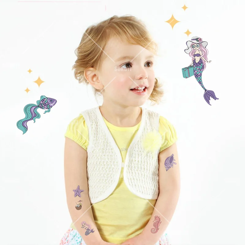 10 Sheets/Set Mermaid Temporary Tattoo Stickers Flag Star Liberty Shower Kids Gift Body Makeup Sticker Tattoos