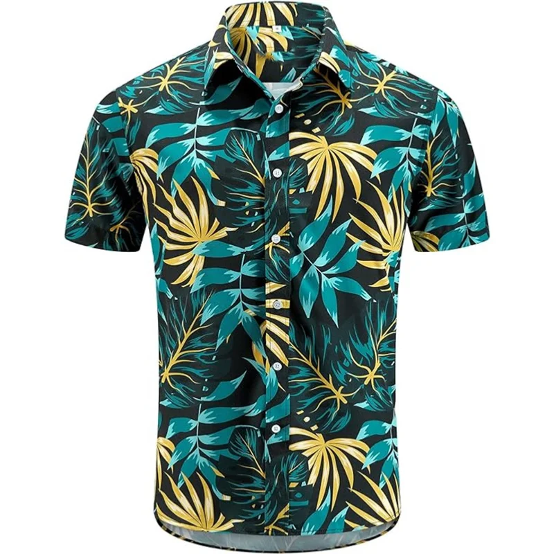 Camisa hawaiana de manga corta para hombre, ropa estampada con botones, camisa de playa de verano, vacaciones casuales, cómoda y transpirable