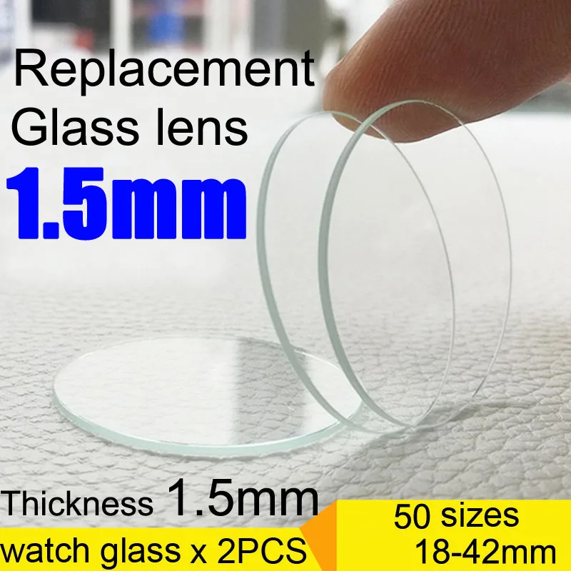 2PCS Flat Thickness 1.5mm Round Watch Glass Crystal 18mm-42mm Smart Watch Replacement Lens Glass Mirror Watch Repair Tools