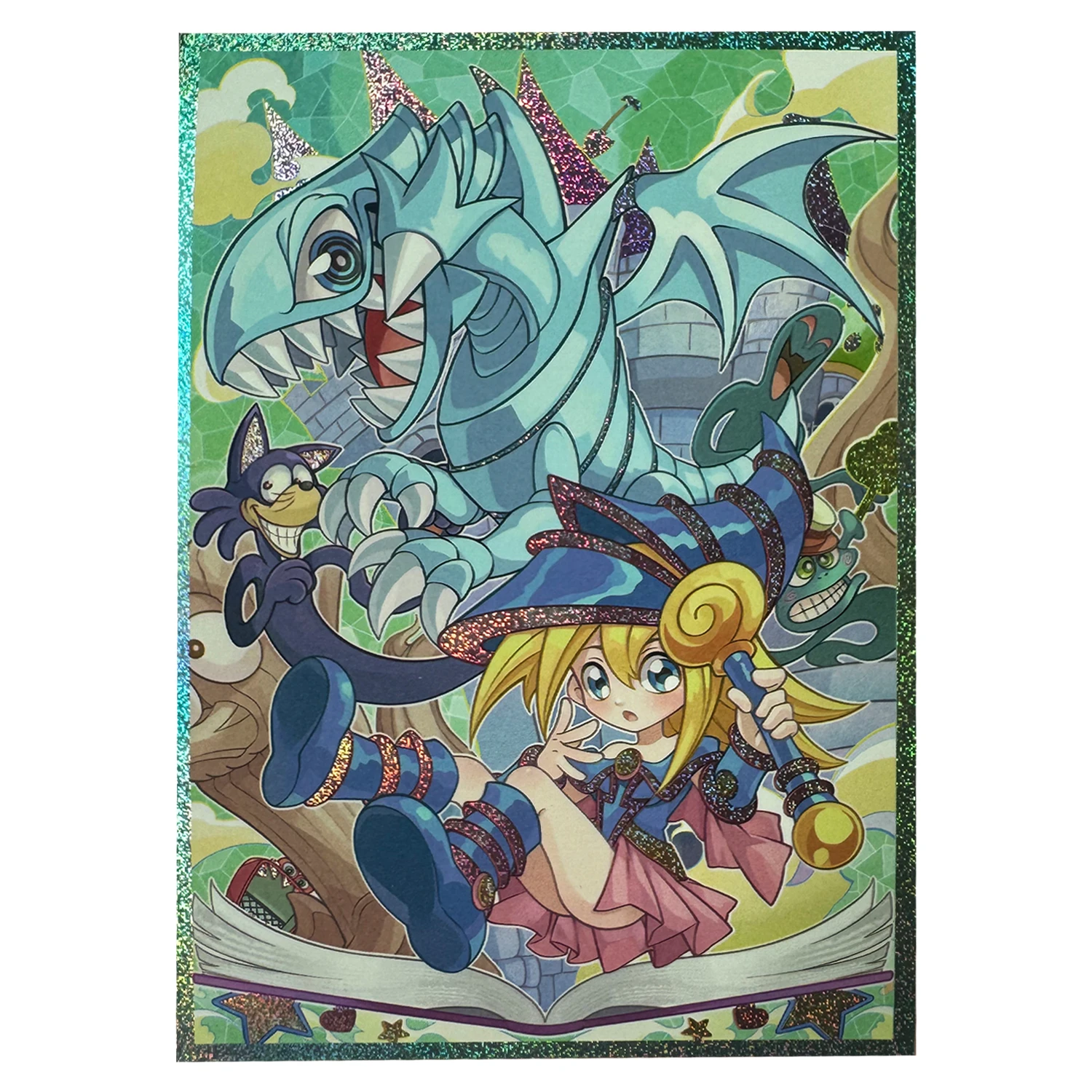 50 Stück/Set 63X90Mm DIY Yu-Gi-Oh! Blue Eyes White Dragon Cartoon-Kartenhüllen, schwarze Magier-Mädchen-Kartenschutzhülle, Geschenkspielzeug