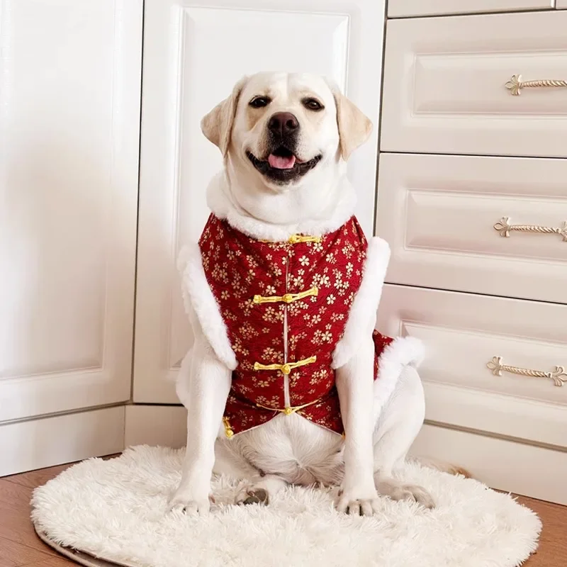 Grande grande roupas para animais de estimação tang terno ano novo chinês roupas para cães casaco labrador golden retrie husky fronteira collie traje do cão