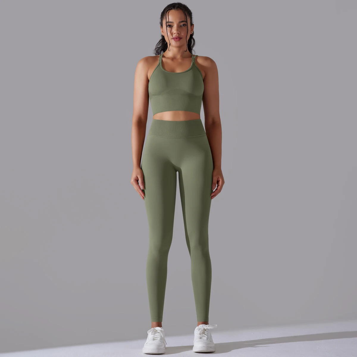 Gebürstetes Yoga-Set für Damen, 2-teilig, Workout, Sportbekleidung, überkreuzter Rücken, Sport-BH, hohe Taille, Leggings, Fitnessstudio, Kleidung, Sportanzüge – Detail 31