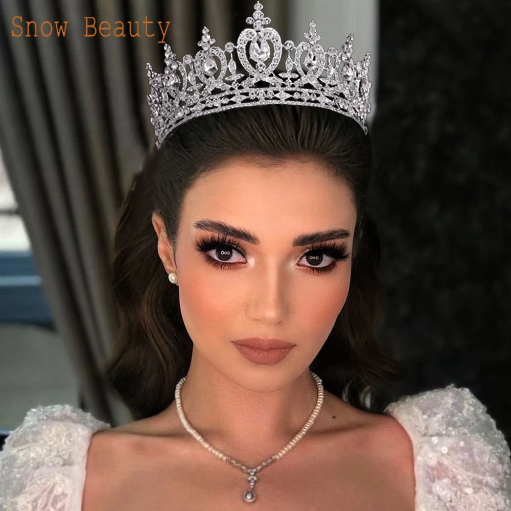 A51 Luxury Wedding Crown Rhinestone Bridal Tiaras Bride Hair Jewelry Big Round Diadem Pageant Headwear King Headpiece Headdress