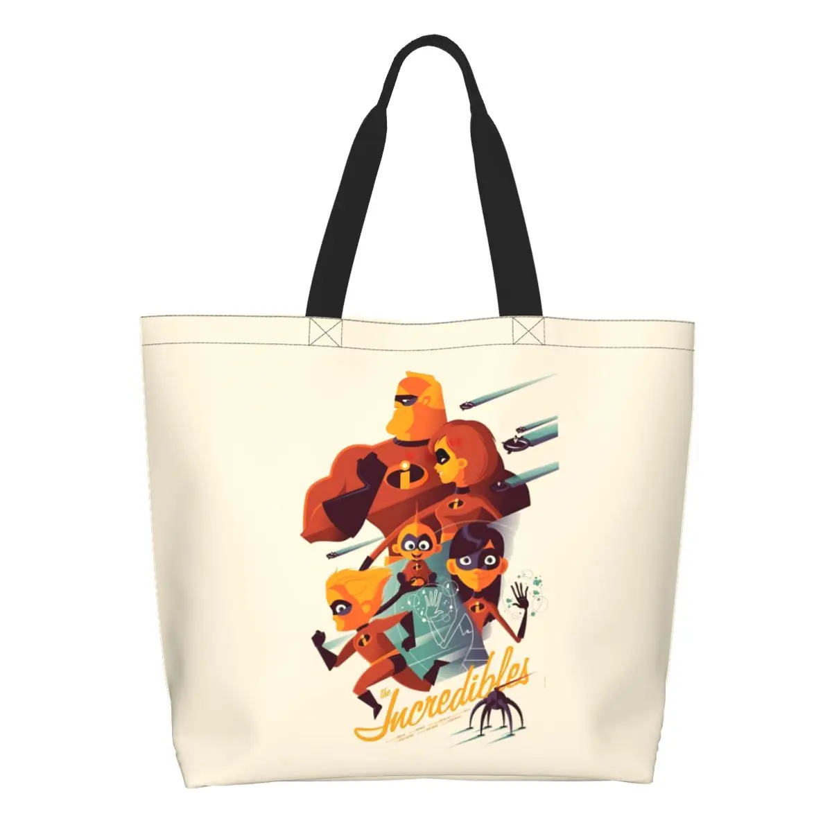 

Custom The Incredibles Grocery Tote Shopping Bags Women Cute Superhero Film Canvas Shopper Shoulder Bag Big Capacity Handbags