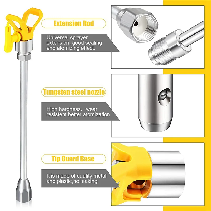 

A63X-20 Pieces Airless Paint Spray Tool Set 11.8 Inch Extension Pole Rod With 517 Sprayer Tip And Nozzle Tip Guard Protector