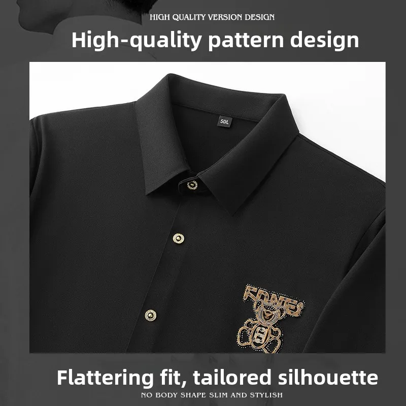 Luxury Men's Long Sleeve Shirt Fashion Embroidery Design, Premium Casual Non-Iron Wrinkle Free Elegant Dress Shirt