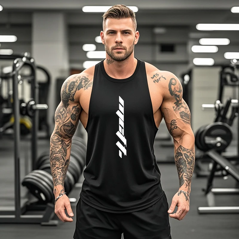 Men's Running Vests Summer Cotton Bodybuilding Stringer Tank Tops Fitness Sleeveless T-Shirts Y Back Muscle Shirt Gym Clothing