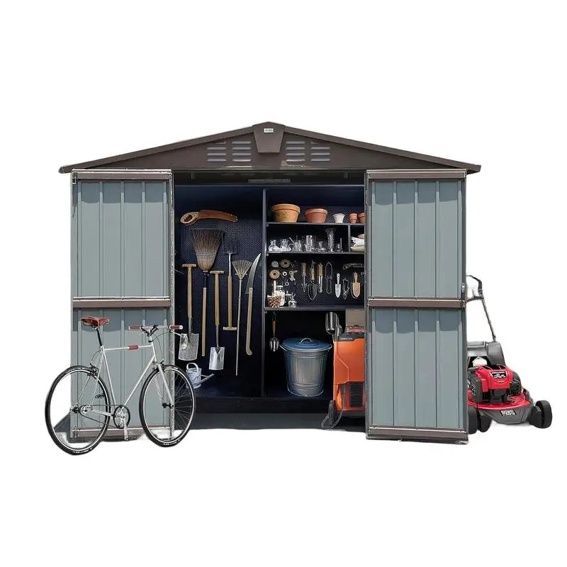 

Outdoor Metal Utility Tool Shed 8.2' x 6.2' with Double Lockable Doors and Air Vents for Backyard Garden and Lawn Storage