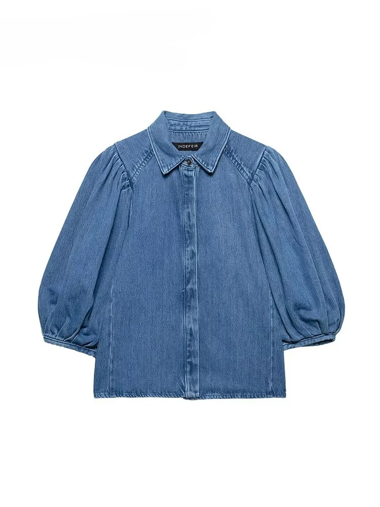 

Новая весенне-летняя повседневная женская джинсовая блузка с воротником, однобортная свободная блузка, новые модные рубашки