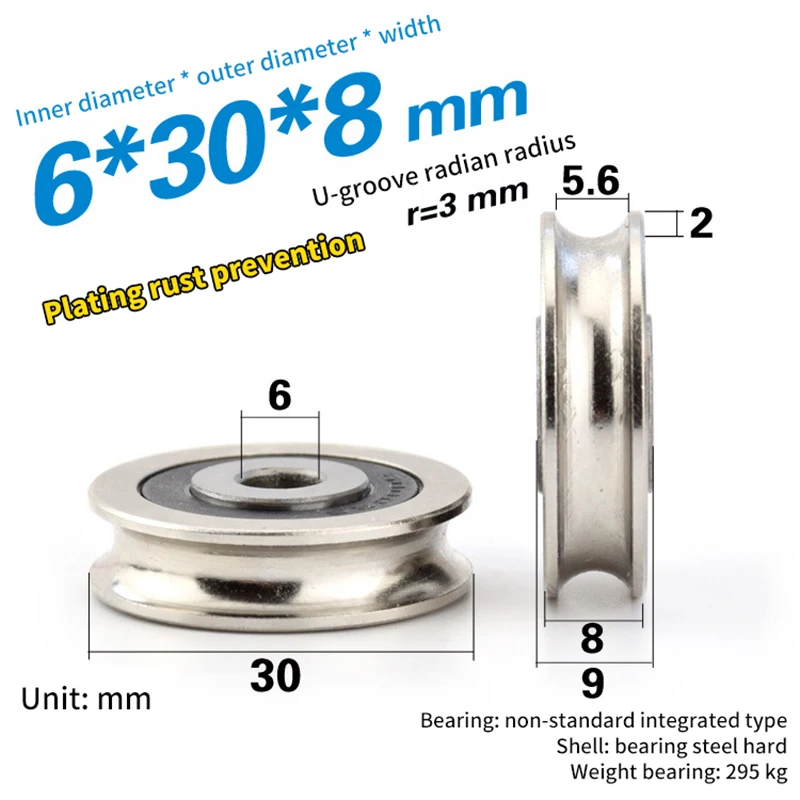 6*30*8mm High Quality Wire Rope Groove Bearing Pulley For Door Window Sliding Track Roller Pulley Stainless Steel Sheave