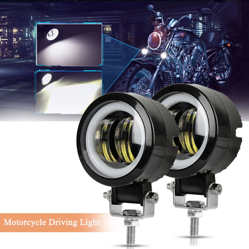 Motorcycle Round LED Driving Light With Angel Eye Ring Headlight Fog Lamp Waterproof For ATV UTV Jeep Motorcycle Truck 12V
