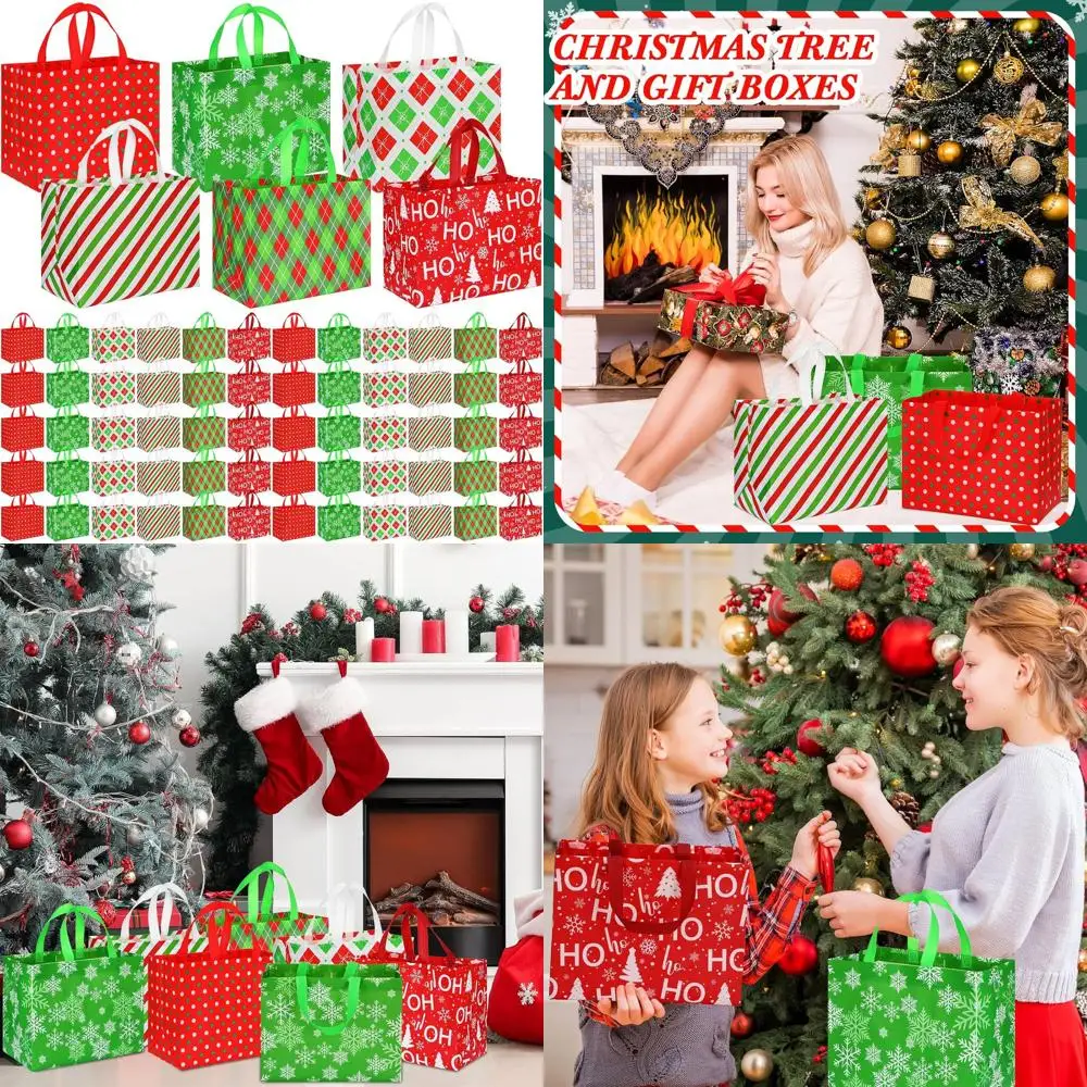 

Bulk Pack of 120 Christmas Tote Bags with Handle, Non-Woven, 12.8x9.8x6.7 inches, Dotted Design