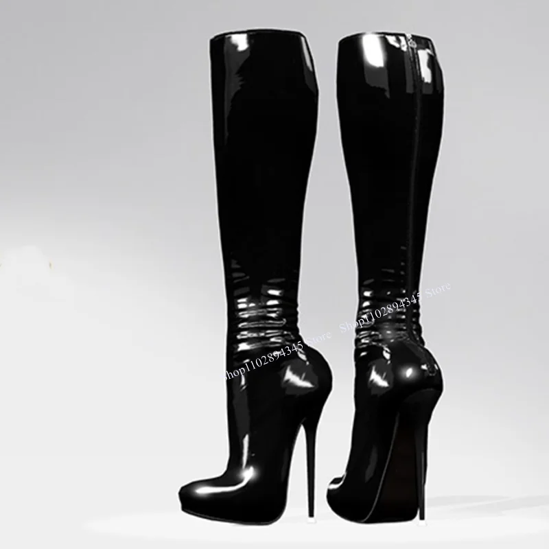 

Black Knee High Zipper Boots Thin High Heel Pointed Toe Fashionable Sexy Cool 2024 Winter Big Size Woman Shoes Zapatillas Mujer