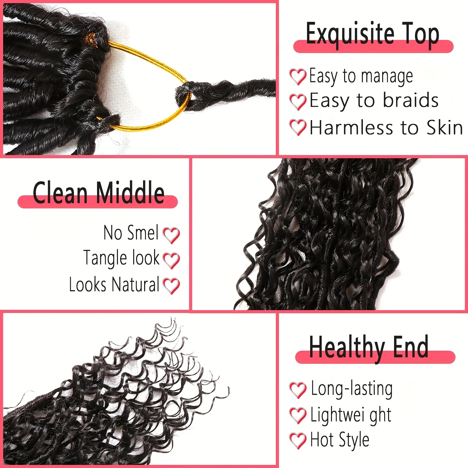 ضفائر شعر كروشيه صناعية على شكل صندوق آلهة مع أطراف مجعدة، وصلات شعر كروشيه بوهيمية ملفوفة مسبقًا للنساء