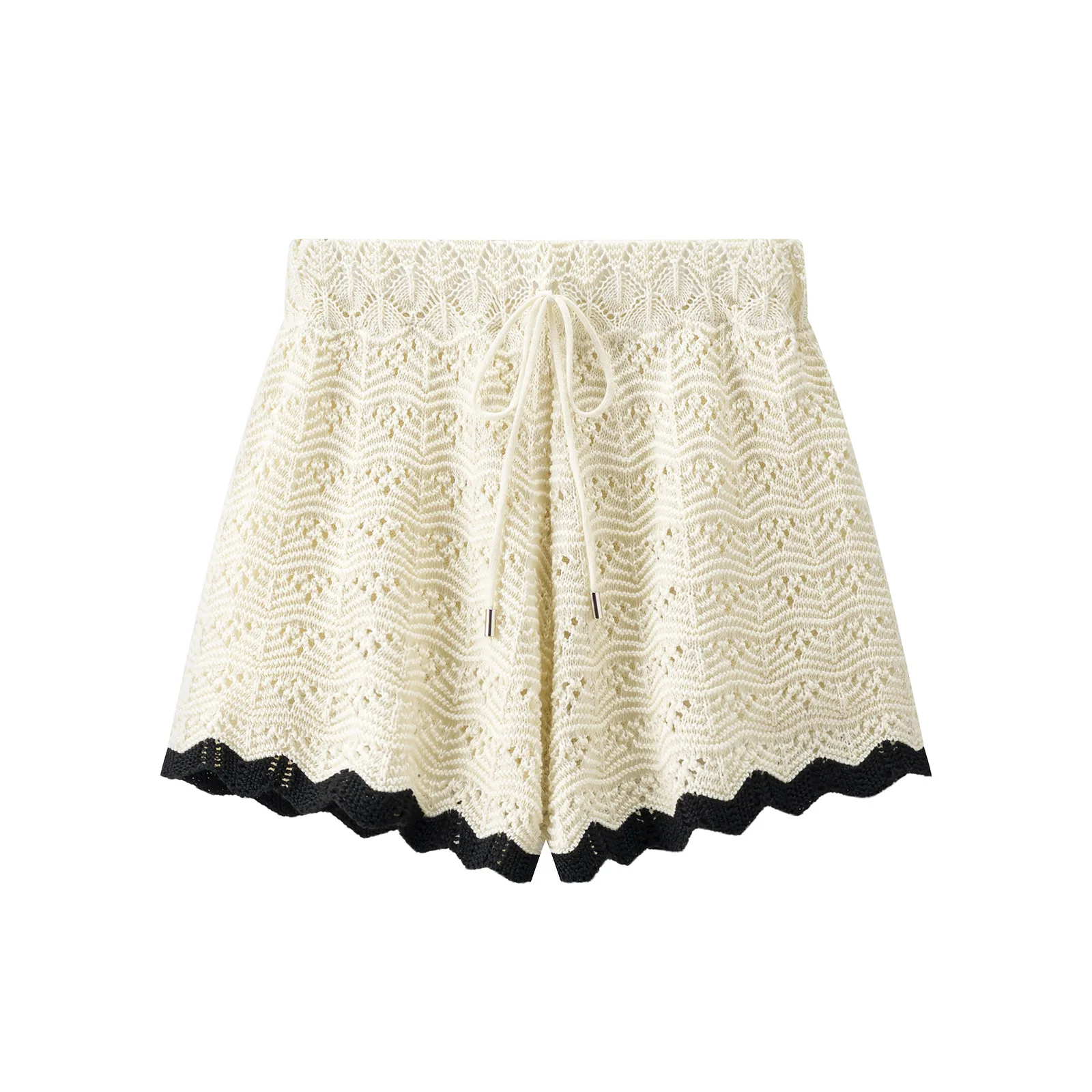 Women's Summer Fashion Solid Color Round Neck Sleeveless Knit Top Elegant Hollow Elastic Waist Casual Mini Shorts Set