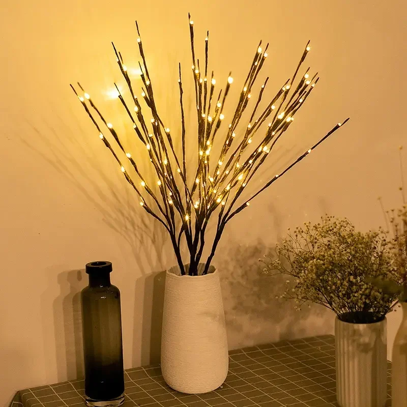 Bateria Powered luzes decorativas, enchimento de vaso Alto, Willow Twig, iluminado, ramo flexível para decoração de casa, 20 LEDs, 1 Pc, 2 Pcs, 4Pcs