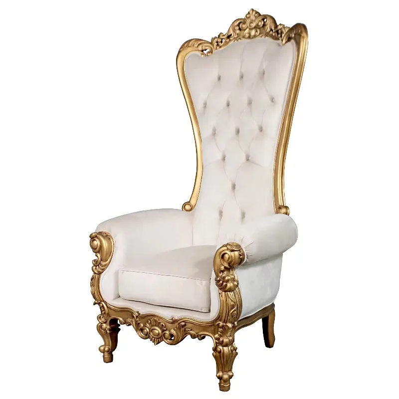 Luxury King Throne Chair Mahogany Sungkai High Back Silver White Royal Antique Furniture for Party Hotel Decor