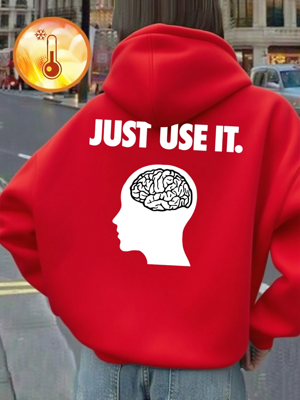 Cérebro basta usá-lo impressão hoodies feminino confortável solto pullovers básicos bolso camisolas de inverno velo quente roupas femininas