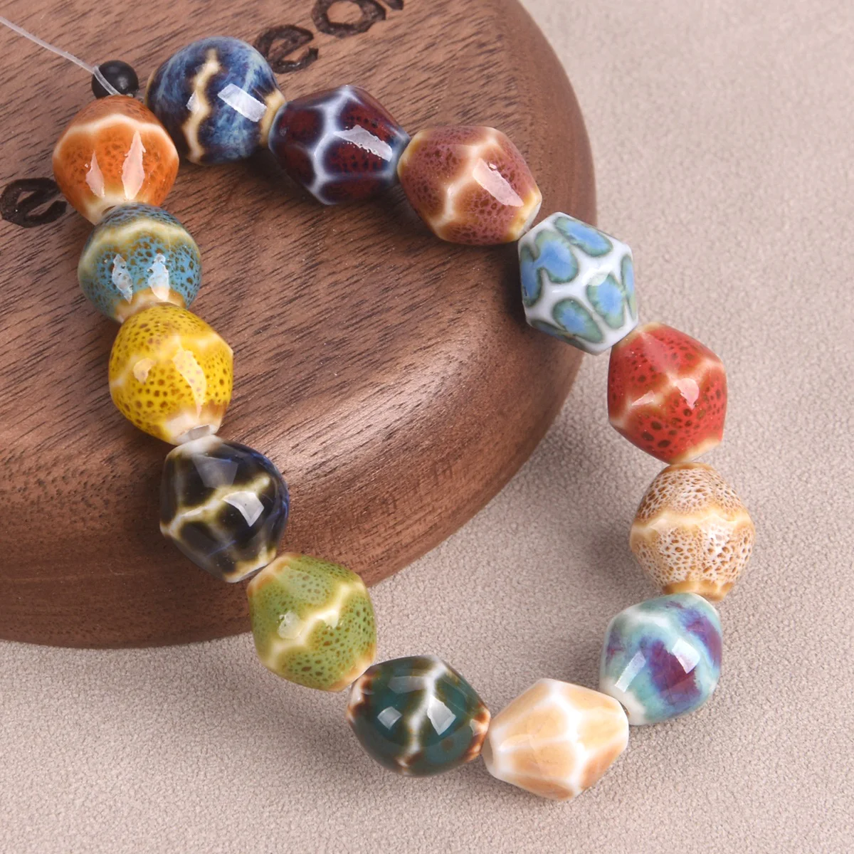10pcs Bicone Shape 12x10mm Enameled Glazed Ceramic Porcelain Loose Beads For Jewelry Making DIY Crafts Findings