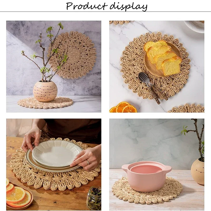 12PCS/8PCS/6PCS/4PCS Woven Placemats Boho Farmhouse Tablemat Individual Christmas Rattan Tablemats for Baby Shower Wedding Party