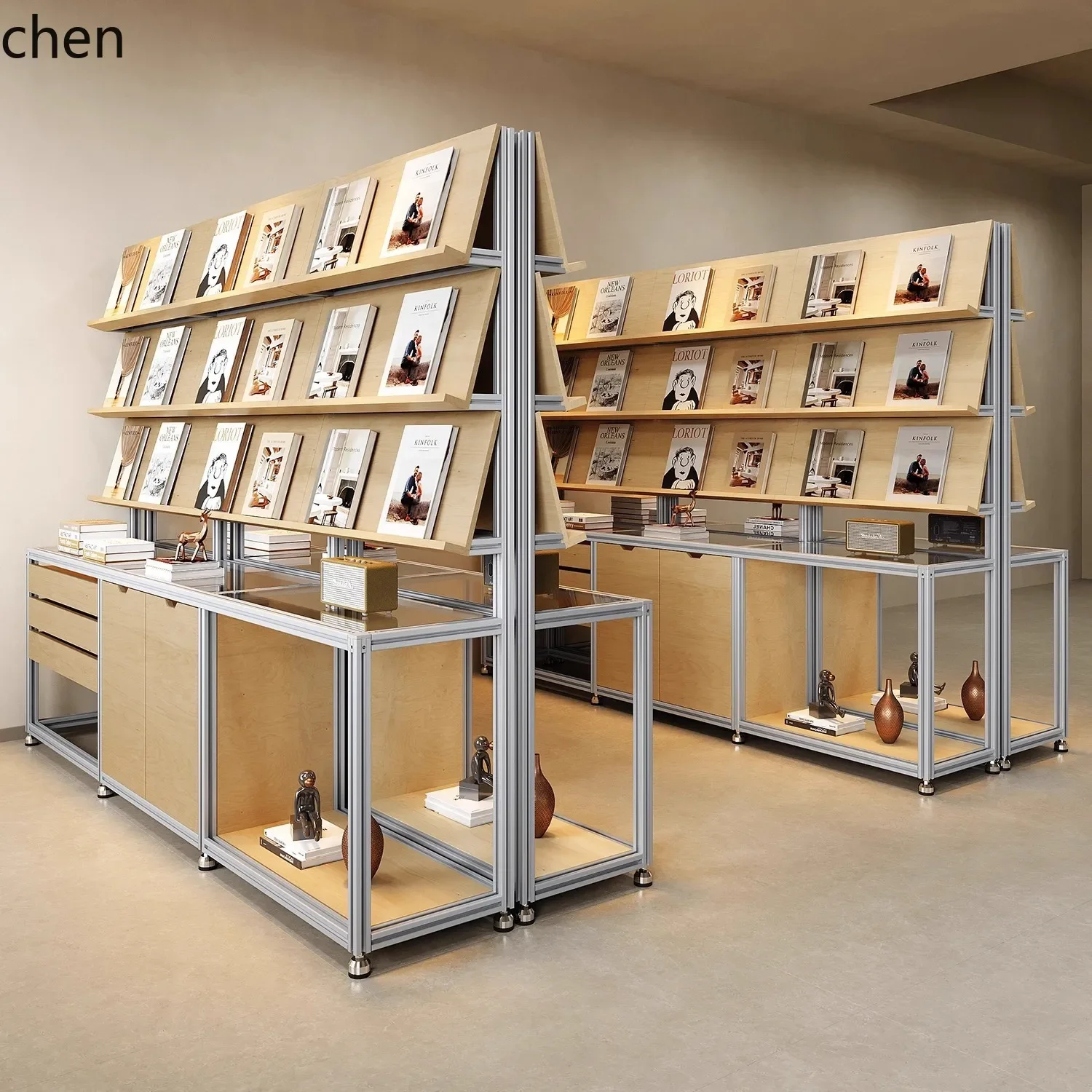 Solid Wood Display Cabinet Glass Multi-layer Storage Rack Chest Of Drawers Aluminum Shelf Floor-standing OrganizerN1