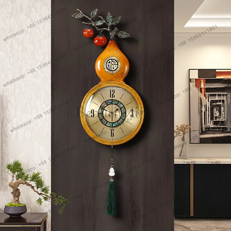 New Chinese brass wall clock household living room gourd wall silent quartz clock