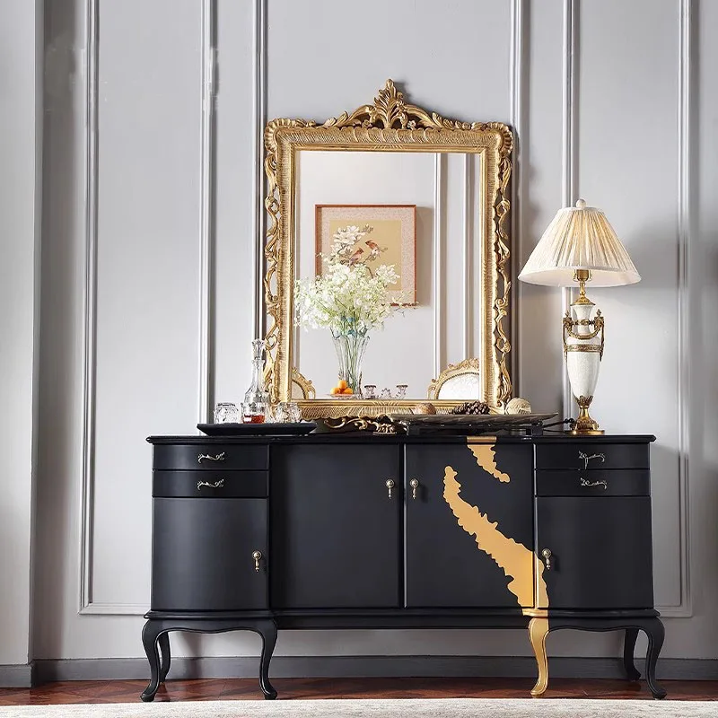 

American light luxury solid wood dining side cabinet French retro entrance high-end living room drawer four-door vi
