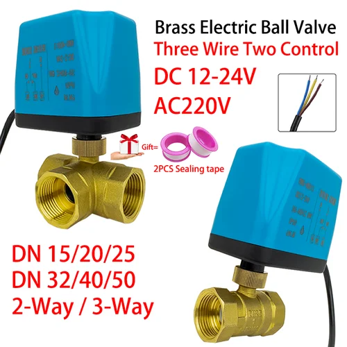 Imagen 1 del producto Válvula de bola eléctrica de latón DC12V-24V o AC220V, válvula de bola eléctrica de 3 cables y 2 controles de 2 vías, 3 vías DN15 DN20 DN25 DN32 DN40 DN50
