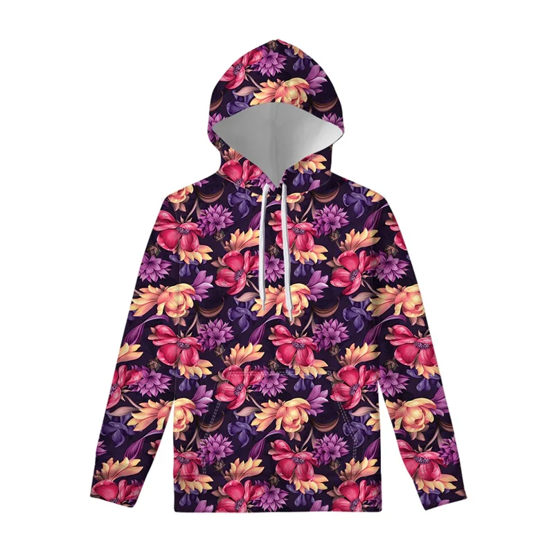 

Psychedelic Hawaiian Flower Print Pullover Hoodie For Men Fall/Winter New Arrivals Daisy Flower Oversize Longsleeve Sweatshirts