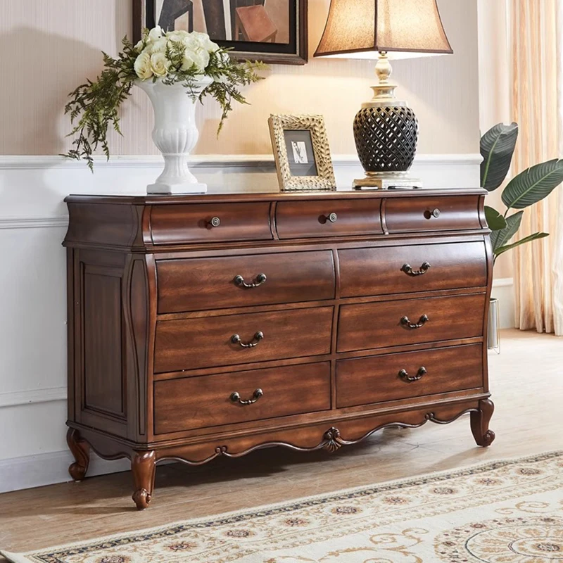 

American solid wood nine-chest cabinet, bedroom cabinet with drawers, European simple household bucket kitchen, living room stor