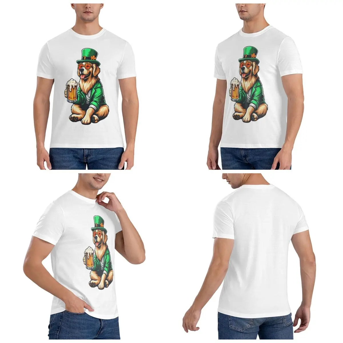 Golden Retriever Dog St Patrick's Day Men T-Shirt Funny Oversized T Shirts Men's Crew Neck Cotton Tees Short Summer Male