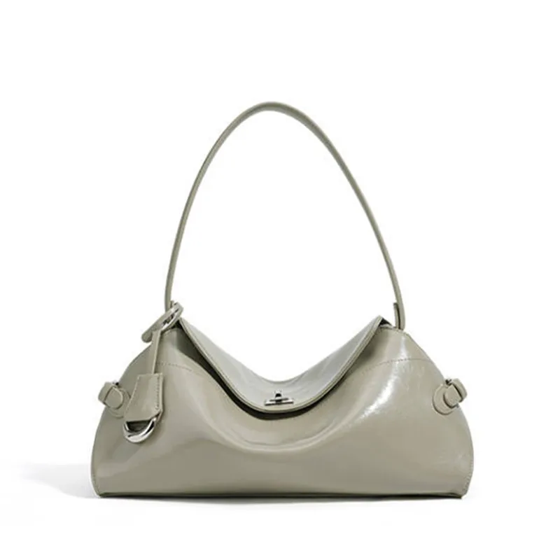 

Новинка 2025 года, большая сумка для боулинга Matcha бежевого цвета, масляный воск, глянцевая женская сумка из воловьей кожи, универсальный кошелек для пригородных поездок