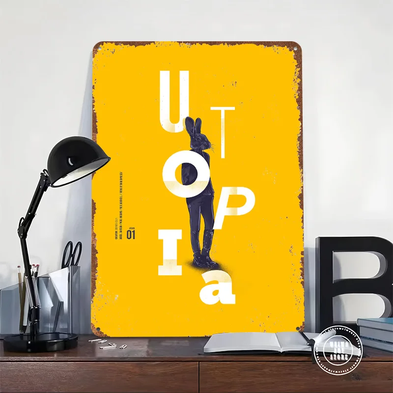 Utopia Poster Customized Vintage Metal Signs Wall Art Retro Tin Plaque for Bedroom Decoration Garage Home Decorations Wand Deko