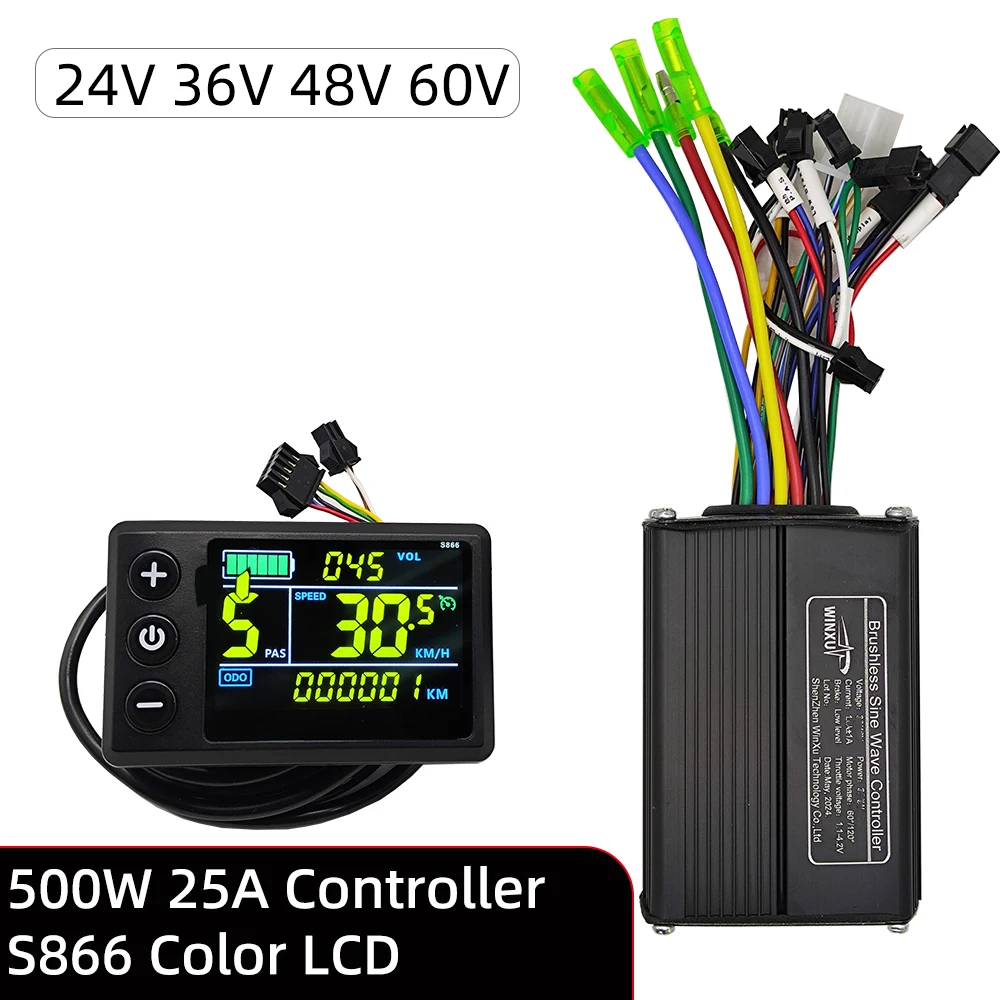 36V 48V 60V 500W 25A Sinuswelle Bürstenloser Motorcontroller S866 Farb-LCD-Display PAS Kit für Elektroroller Fahrrad E-Bike Reparatur