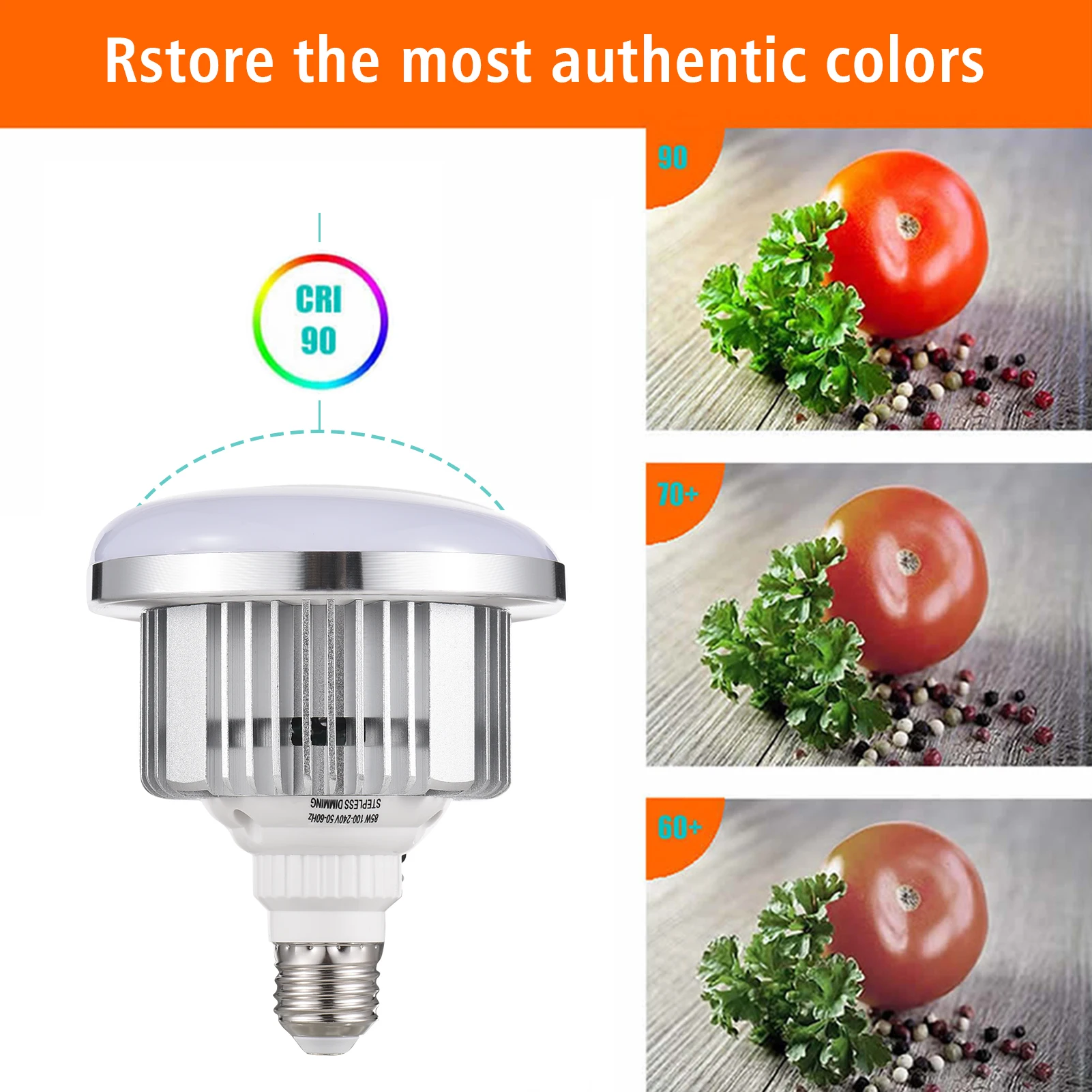 85W LED Light Bulb 3200K-5500K Photography Lamp Bulb Energy-saving Adjustable Brightness E27 Mount with Remote Control