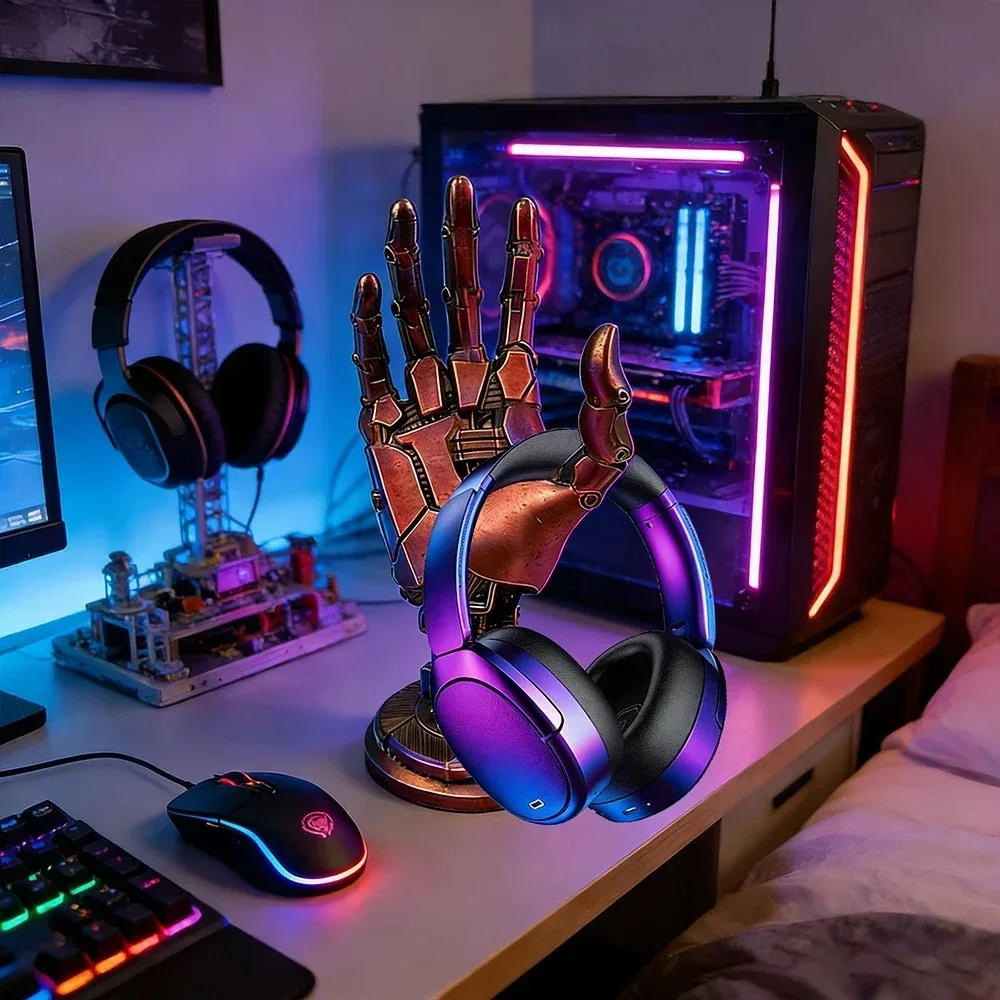 Cyberpunk Mechanical Arm Headphone & Game Controller Holder, Novelty Desktop Ornament for Home and Office Decoration