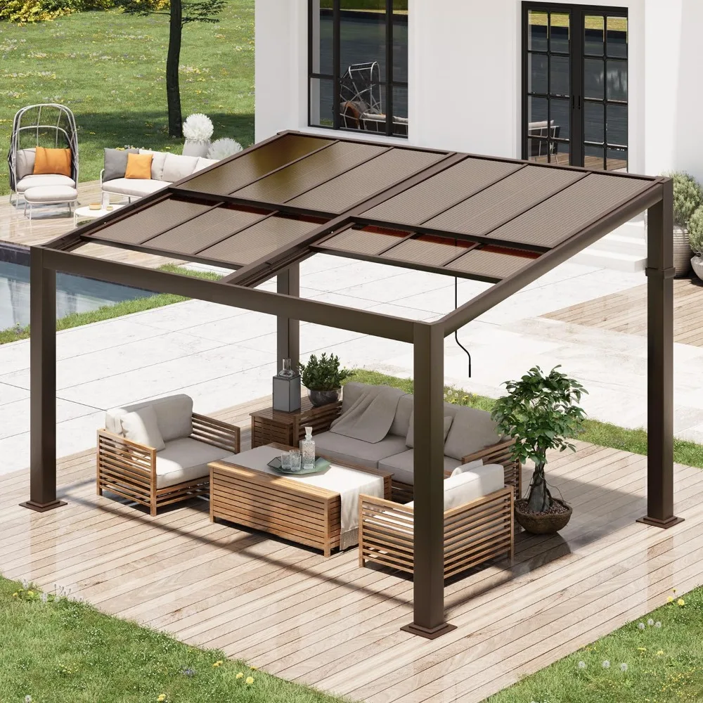 

10’x13‘ with Adjustable Polycarbonate Roofs, All Aluminum Frame Permanent Pergola for Patio, Outdoor Freestanding Shelter