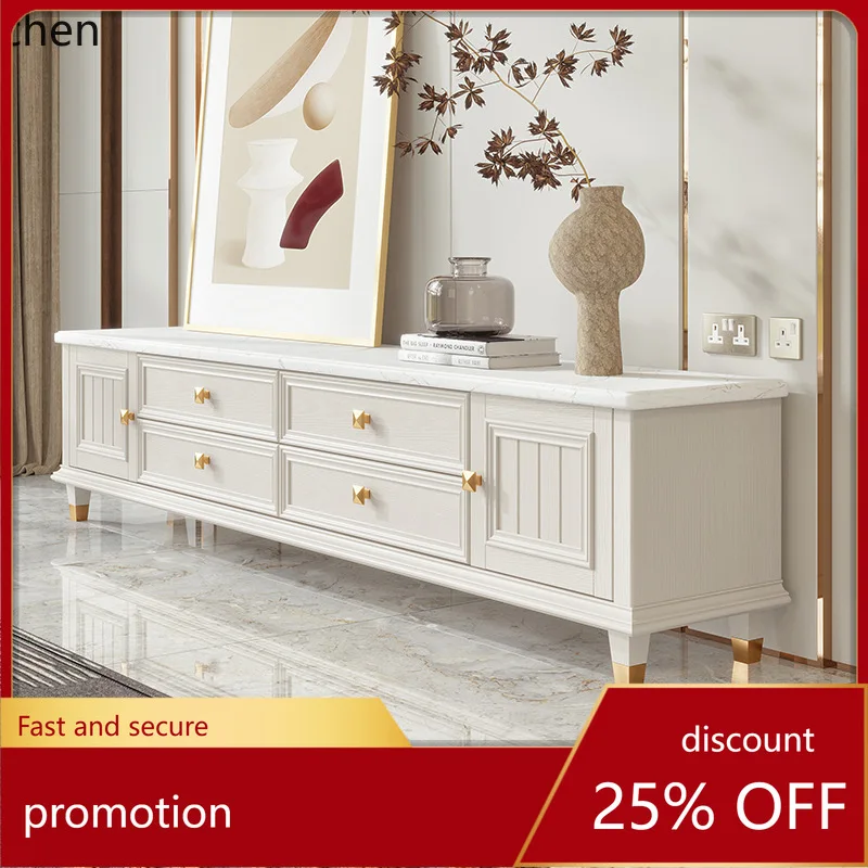 ZML Solid Wood Marble TV Cabinet and Coffee Table Set for Small Living Rooms, Floor-standing TV Stand